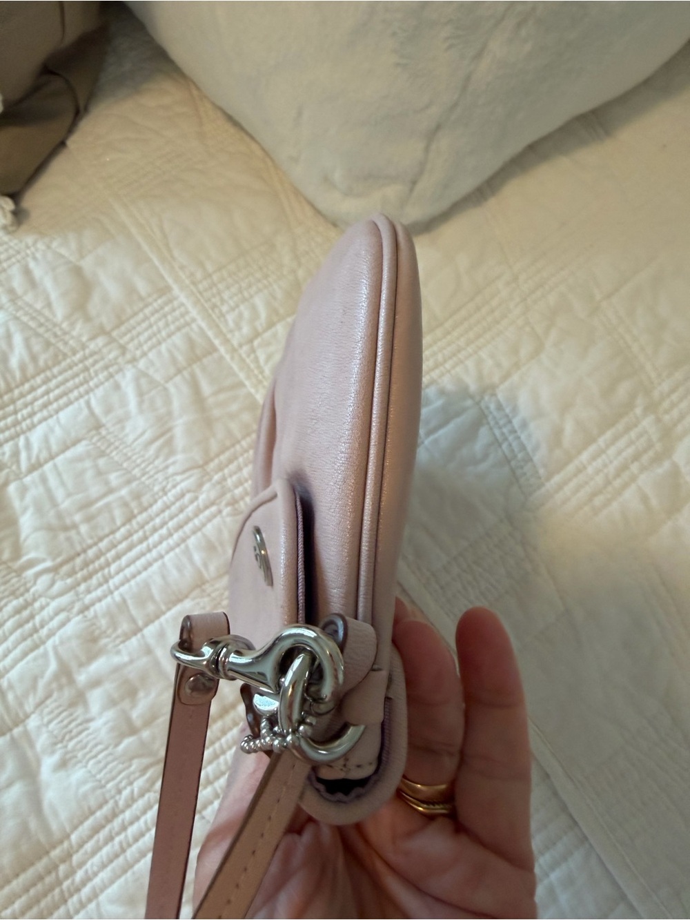 Coach Ashley Blush Pink Leather Pleated Fold-Over Clutch/Wristlet 9x6 - Picture 9 of 9